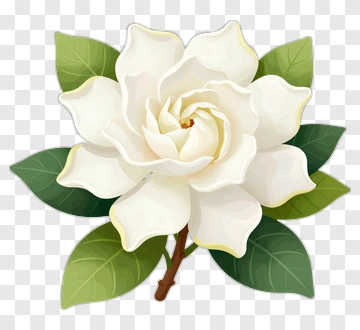 White Gardenia Flower With Green Leaves PNG
