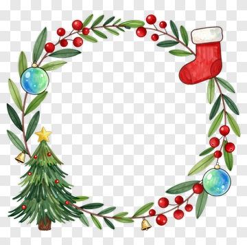Christmas Wreath With Tree And Stocking PNG