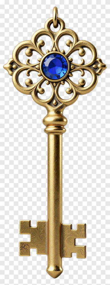 Golden Key Pendant With Blue Gem PNG