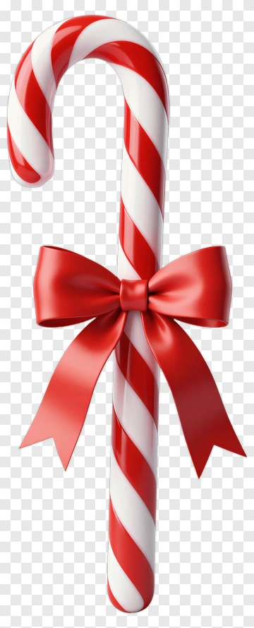 Red And White Candy Cane With Ribbon PNG