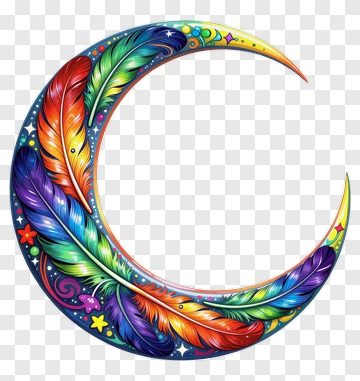 Colorful Moon Feather Ornament PNG