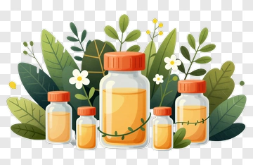Glass Bottles With Orange Liquid PNG