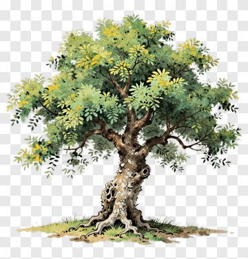 Watercolor Tree With Green And Yellow Leaves PNG