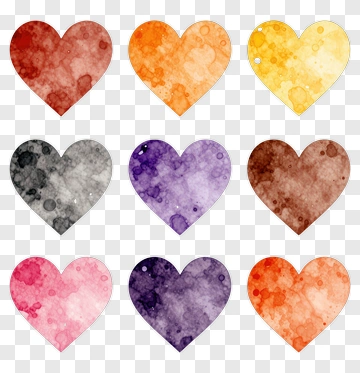 Watercolor Hearts In Various Colors PNG