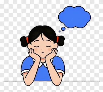 Girl Thinking With Thought Bubble PNG