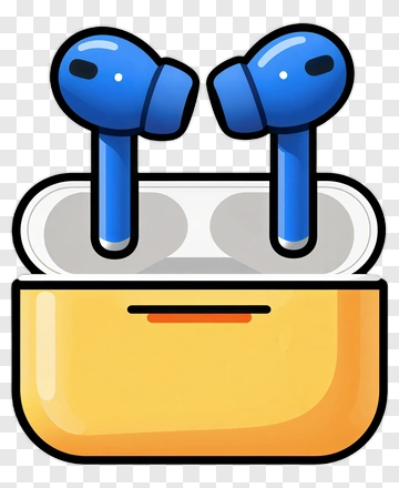 Blue Wireless Earbuds In Yellow Case PNG