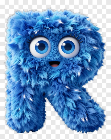 Furry Blue Letter R Monster PNG
