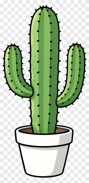 Cartoon Cactus In White Pot PNG