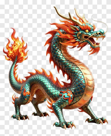 Chinese Dragon With Fire And Scales PNG