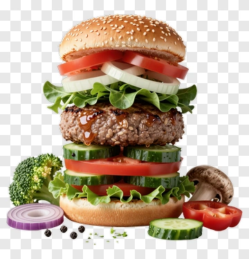 Grilled Hamburger With Fresh Vegetables PNG