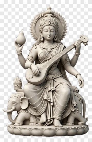 Goddess Saraswati With Veena And Elephant PNG