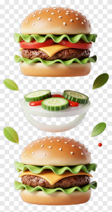 Floating Hamburger With Fresh Ingredients PNG