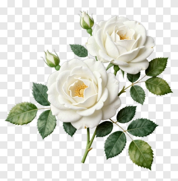 White Rose With Green Leaves PNG