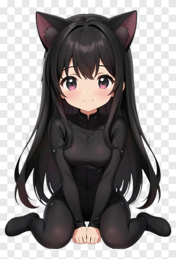 Anime Girl With Cat Ears In Black Outfit PNG