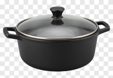 Black Cast Iron Pot With Glass Lid PNG
