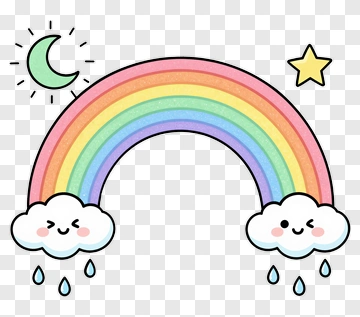 Cute Rainbow With Smiling Clouds PNG