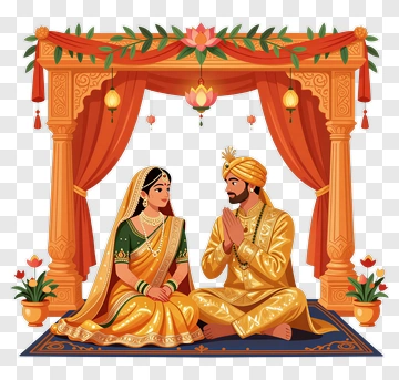 Indian Couple In Wedding Attire PNG