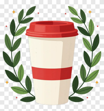Coffee Cup With Green Leaves PNG