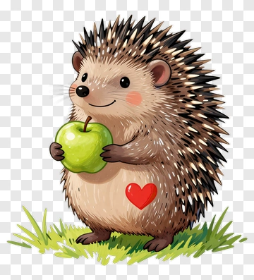 Cute Hedgehog Holding Green Apple PNG