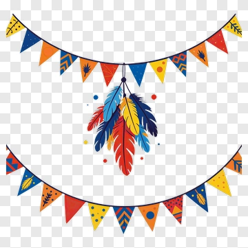 Colorful Feathers And Bunting Banner PNG