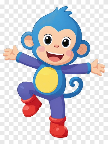 Happy Blue Monkey Cartoon Character PNG