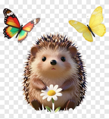 Adorable Hedgehog With Butterflies And Daisies PNG