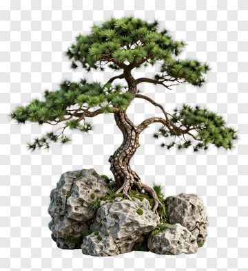 Bonsai Pine Tree On Rock PNG