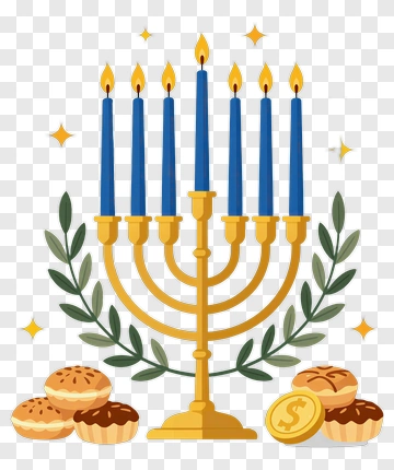 Hanukkah Menorah With Candles And Treats PNG