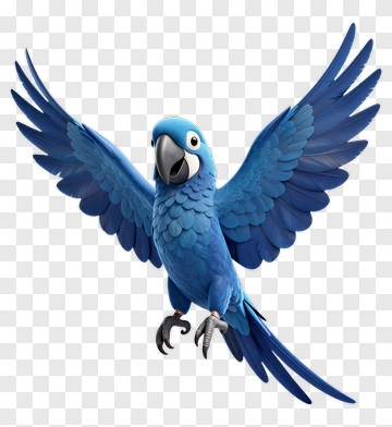 Blue Parrot With Wings Spread PNG