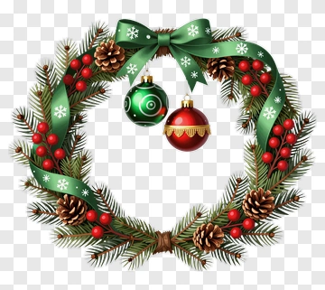 Christmas Wreath With Ornaments And Berries PNG