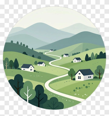 Peaceful Village In Rolling Hills PNG