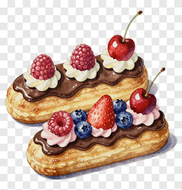 Delicious Eclair Dessert With Fresh Berries PNG