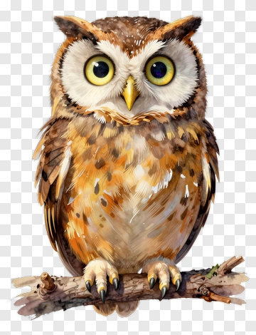 Cute Owl Perched On Branch PNG