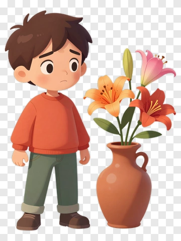 Boy With Lily Flowers PNG
