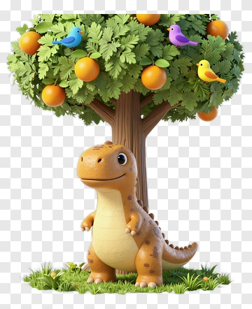 Cute Dinosaur Under Orange Tree PNG