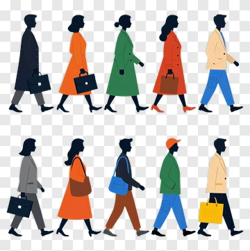 People Walking In Silhouettes PNG