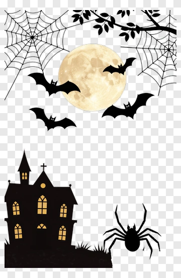 Halloween Night Scene With Bat Spider And Haunted House PNG