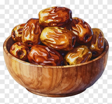 Watercolor Illustration Of Dates In A Wooden Bowl PNG