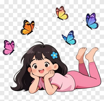 Happy Girl With Butterflies PNG