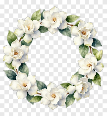 White Gardenia Flower Wreath PNG