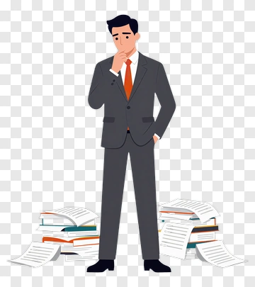 Businessman Thinking Amid Stacks Of Papers PNG