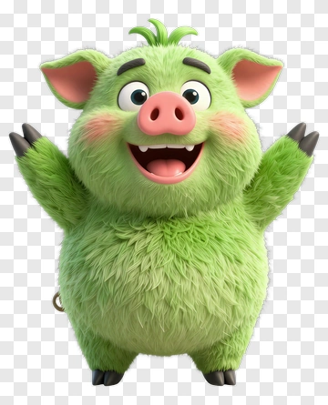 Green Pig Cartoon Character PNG