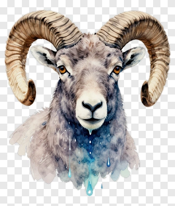 Watercolor Ram With Blue Drops PNG
