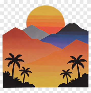Mountain Sunset With Palm Trees PNG