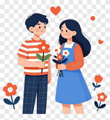 Boy And Girl With Flowers PNG