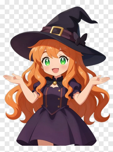 Happy Cartoon Witch With Orange Hair PNG