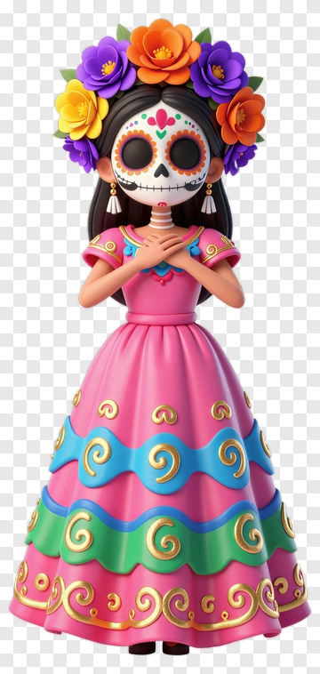 Sugar Skull Girl In Festive Dress PNG