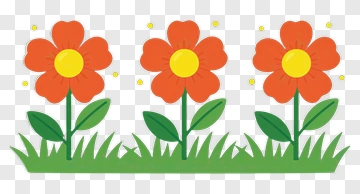 Three Orange Flowers With Green Grass PNG