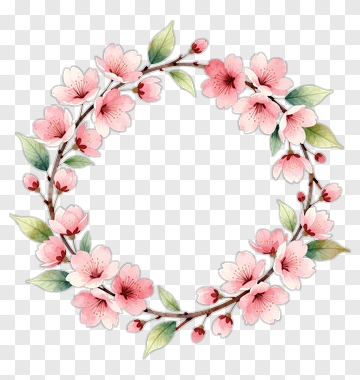 Pink Flower Wreath With Green Leaves PNG
