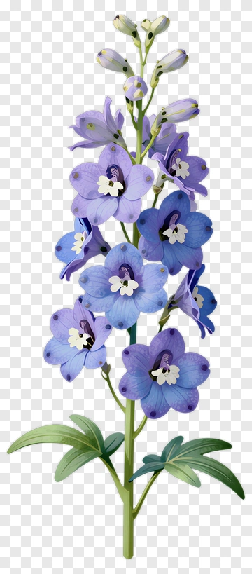 Blue Delphinium Flower With Green Leaves PNG